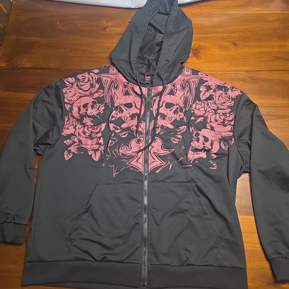 Women's Skull/Cross Black Goth Full Zip  Hoodie  Romwe  X Large (12)